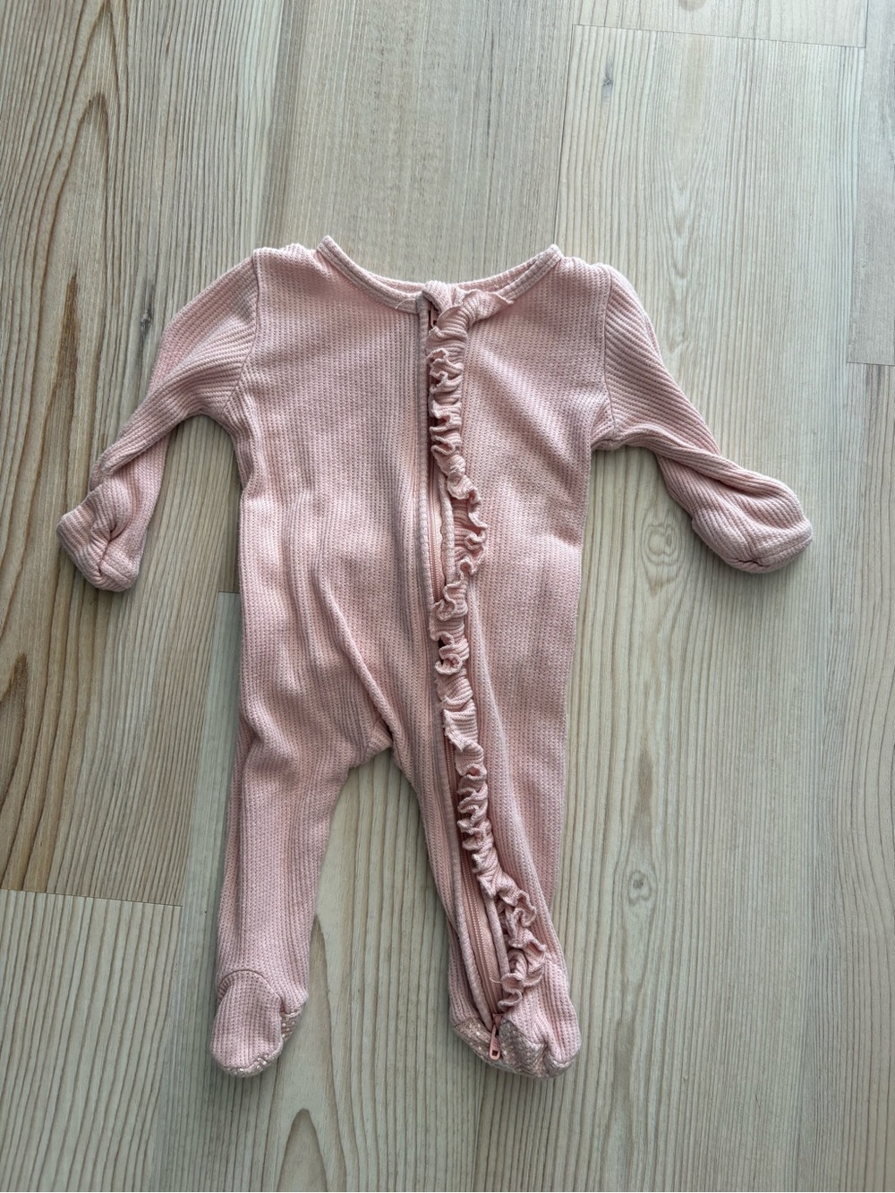Caden Lane Pink Ruffle-Front Footed One-Piece